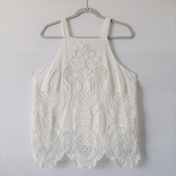 Blue Rain Womens White Sleeveless Square Neck Crochet 100% Rayon Tank Top Size L - Picture 1 of 7